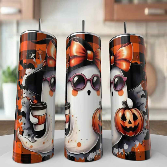 Ghost Bow Plaid Orange Tumbler