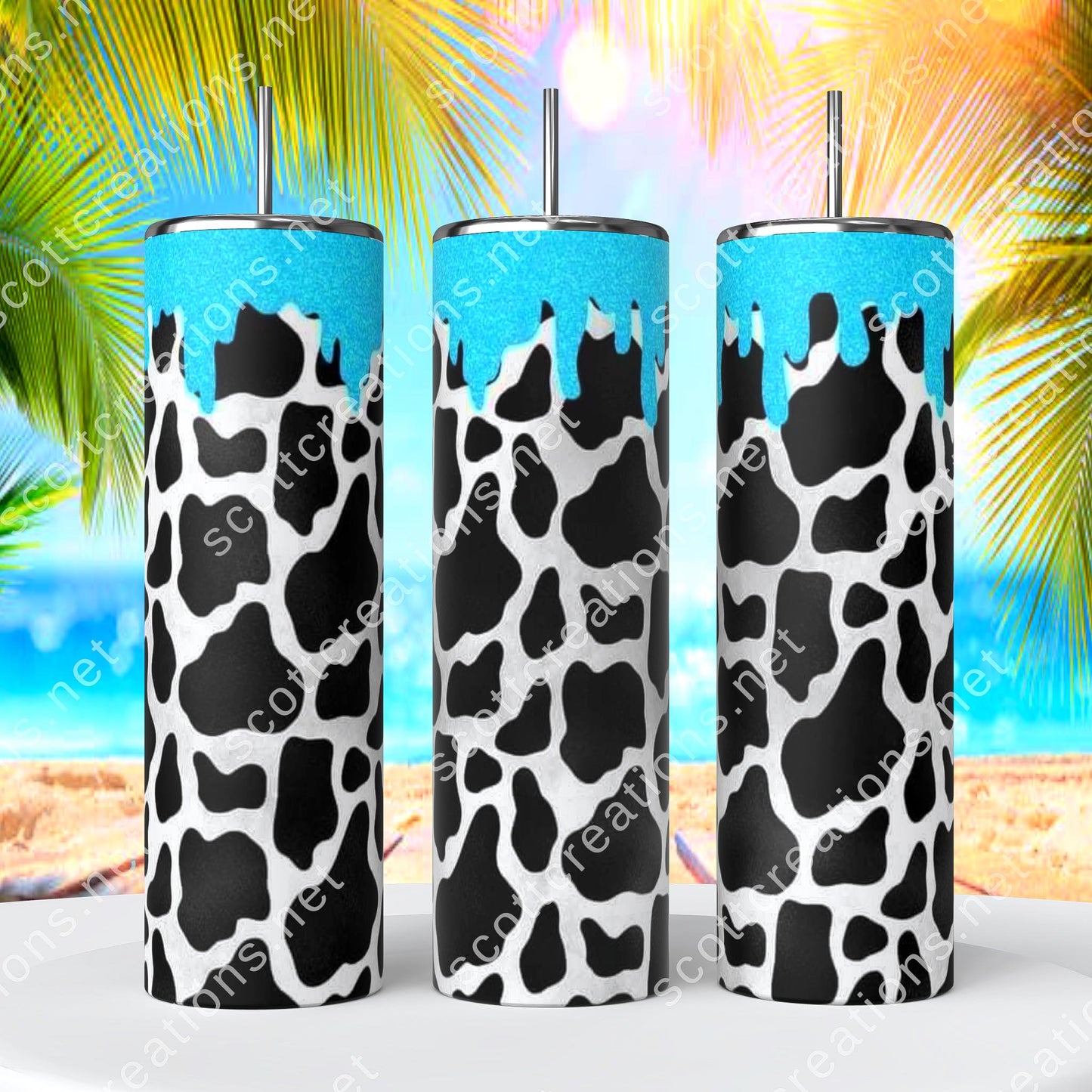 Blue Cow Print Tumbler