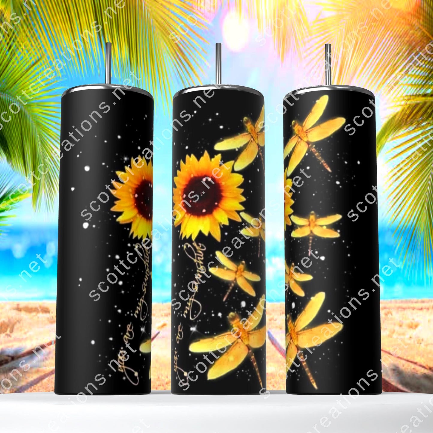 Black Glitter Sunflower Tumbler