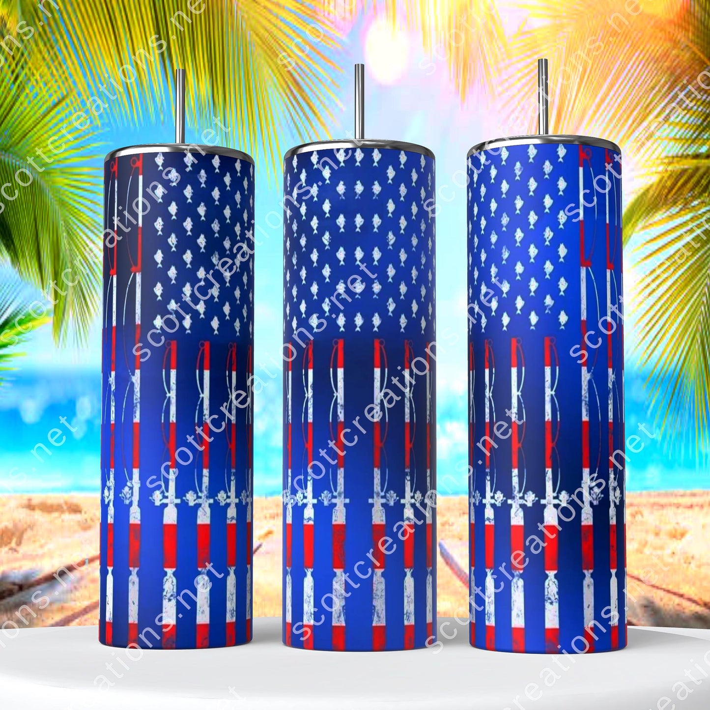 Fishing Pole American Flag Tumbler