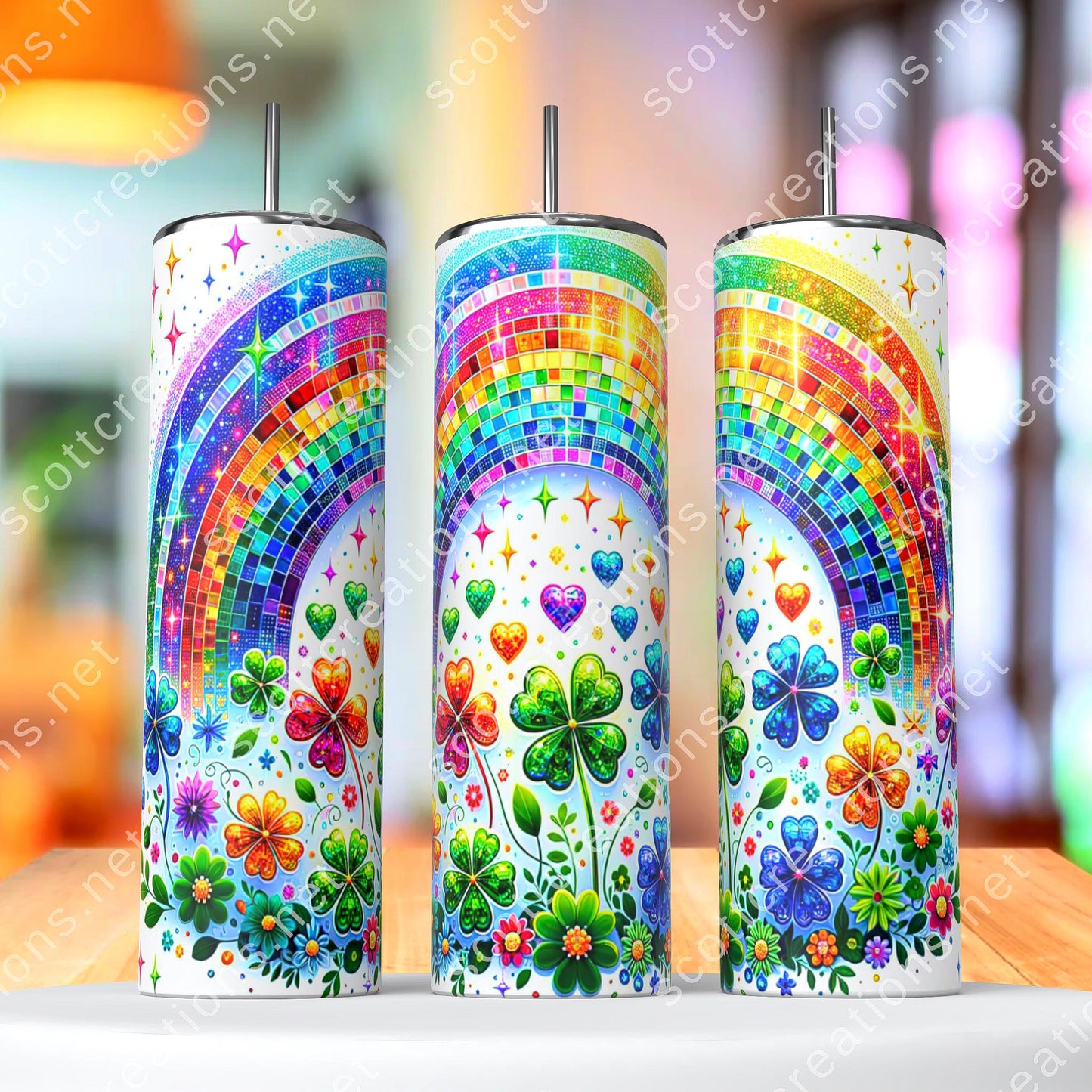 20oz White Rainbow Tumbler