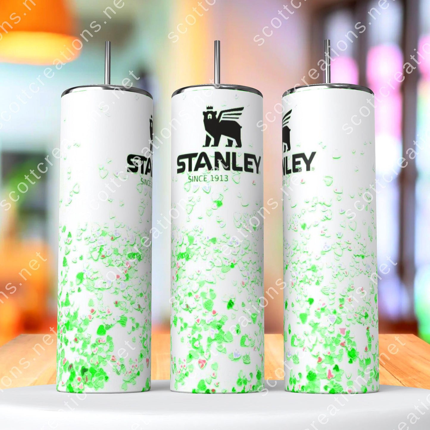 20oz Green Glitter Heart Stanley Tumbler