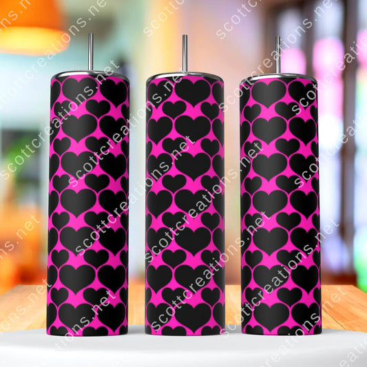 20oz Pink Black Hearts Tumbler
