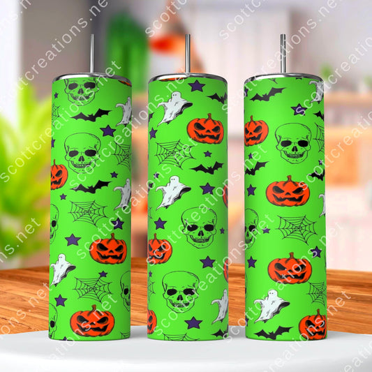 Green Skelly Pumpkin Tumbler