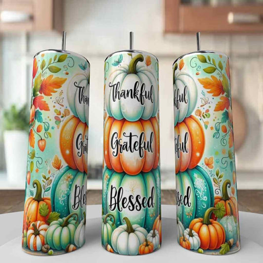 Thankful, Grateful, and Blessed Tumbler