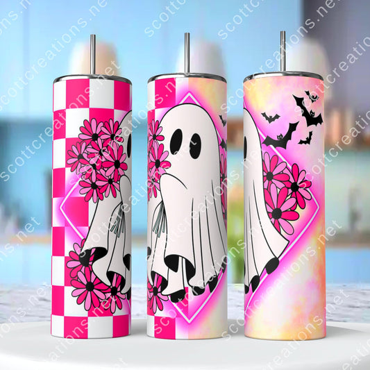 Pink Checker Ghost Tumbler