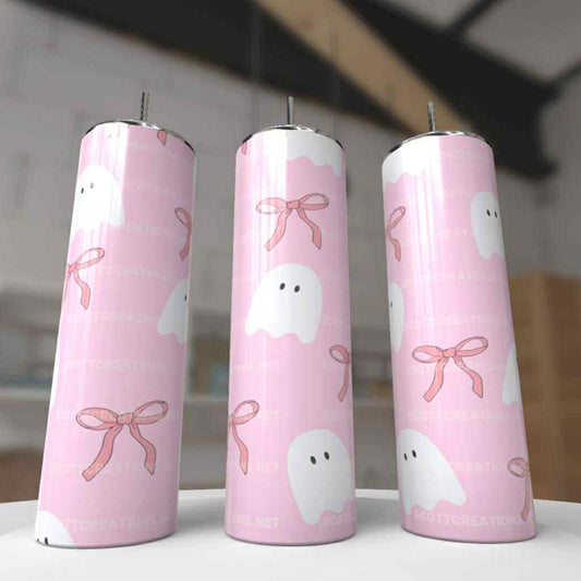 Pink Ghost and Bow Tumbler