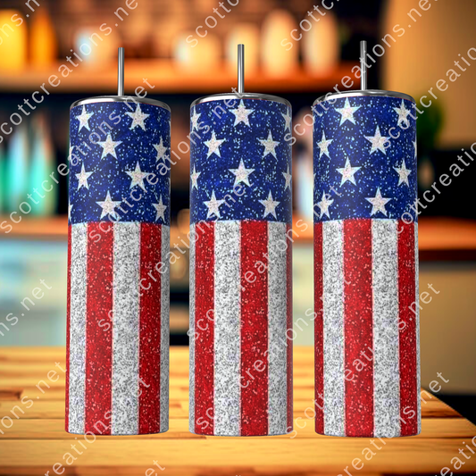 American Flag Glitter Tumbler