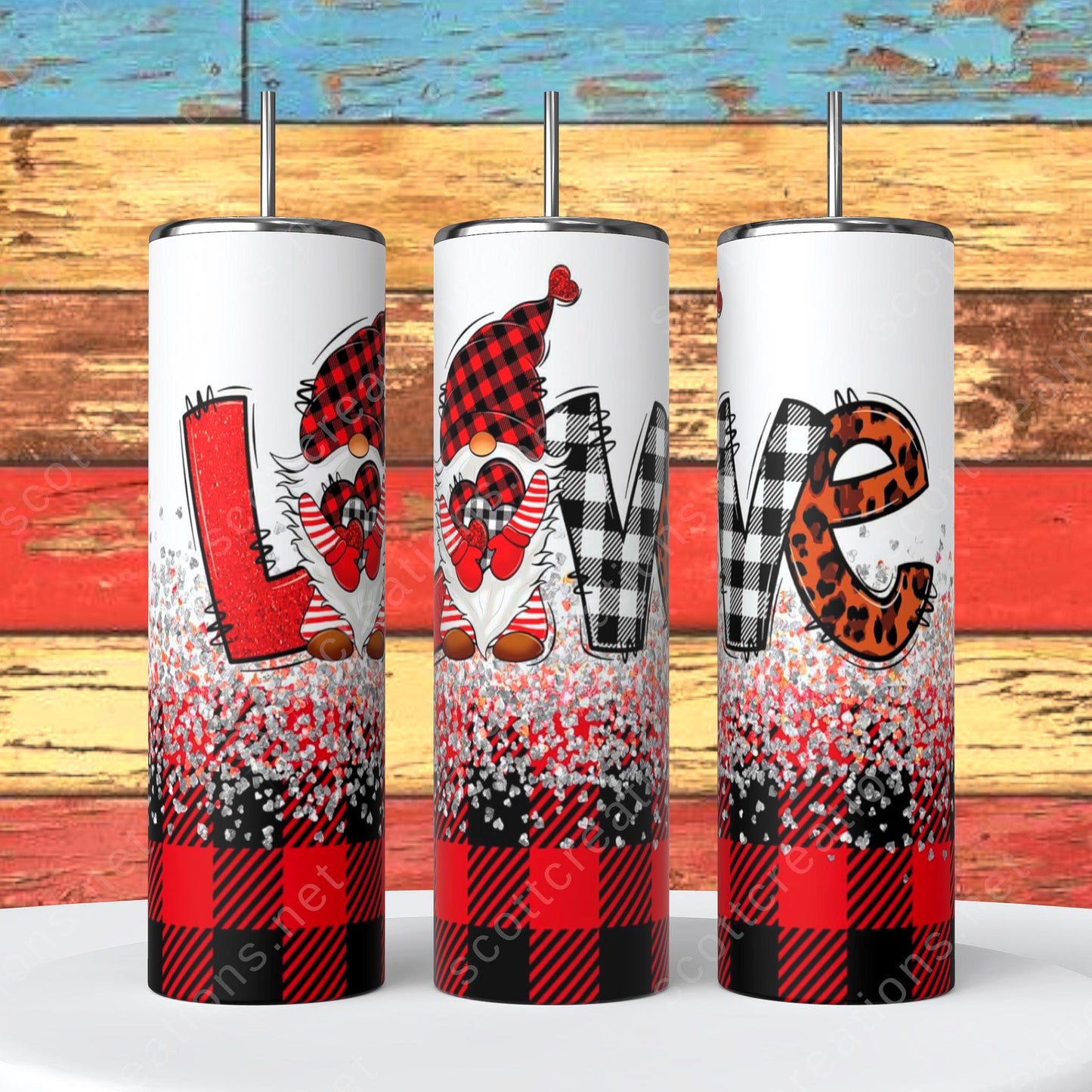 Plaid Love Gnome Tumbler