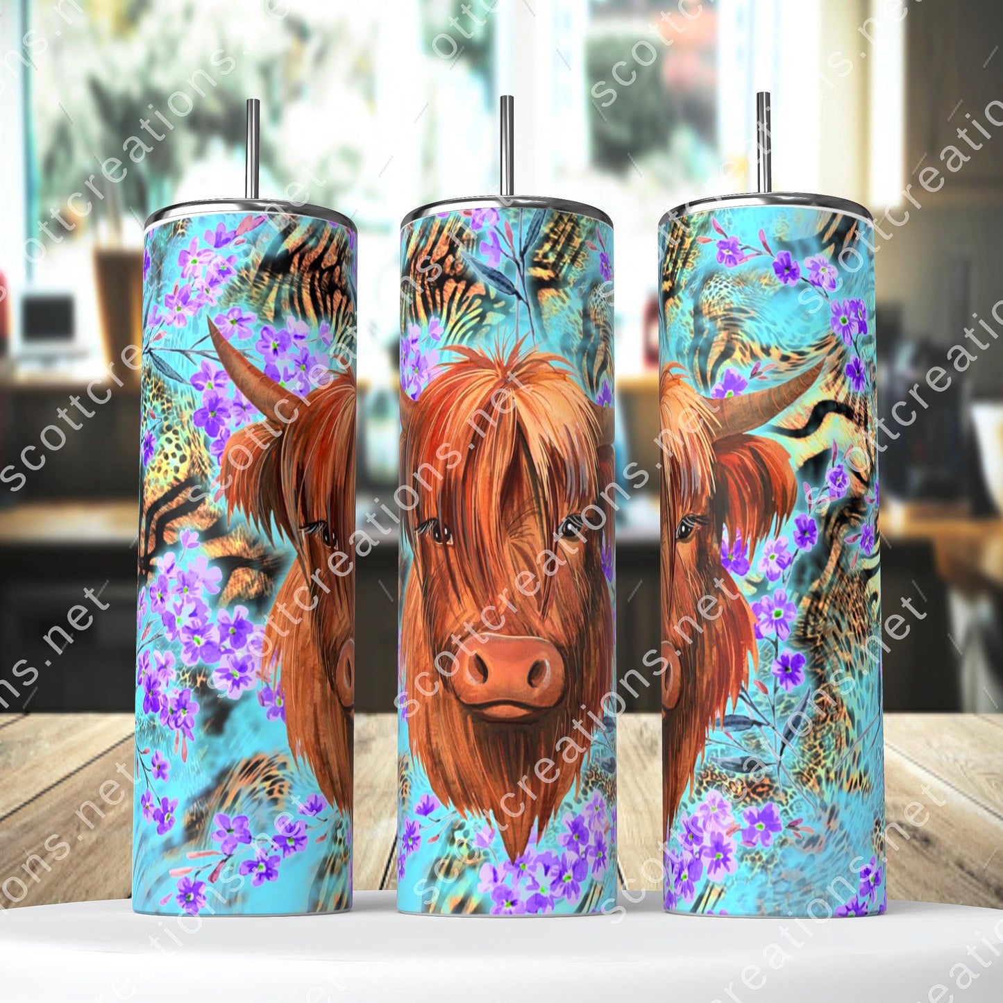 Flower Highland Cow Tumbler