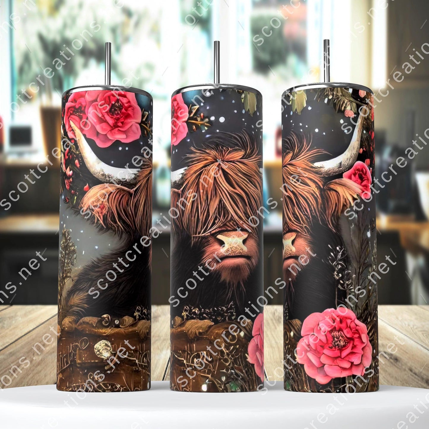 Roses Highland Cow Tumbler