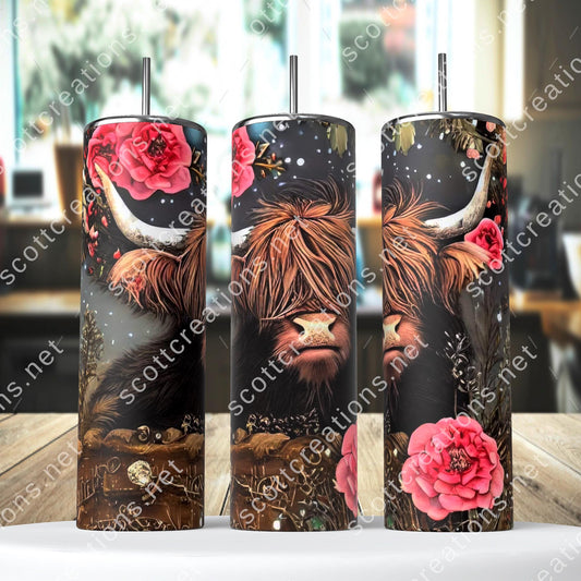 Roses Highland Cow Tumbler