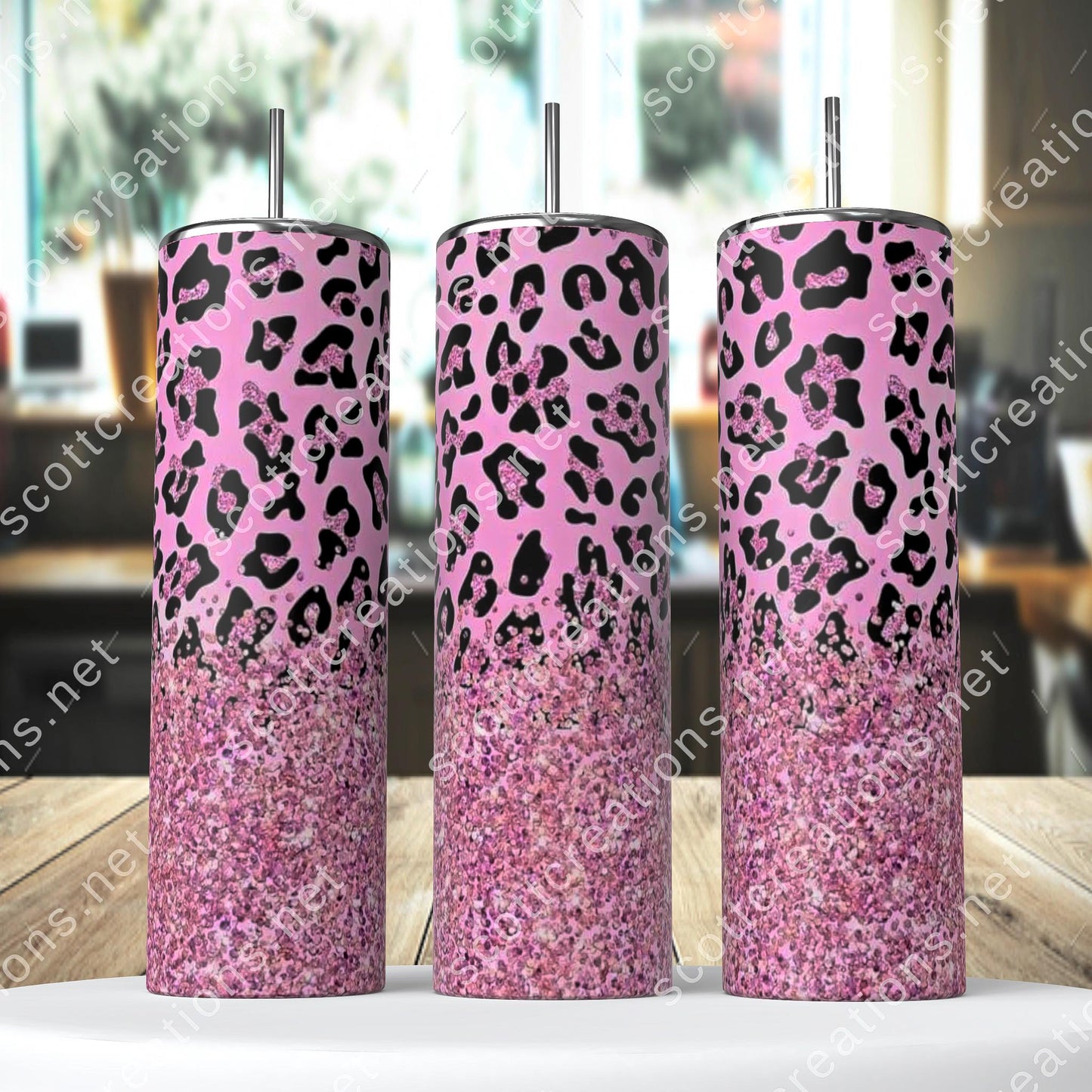 Pink Glitter Leopard Tumbler