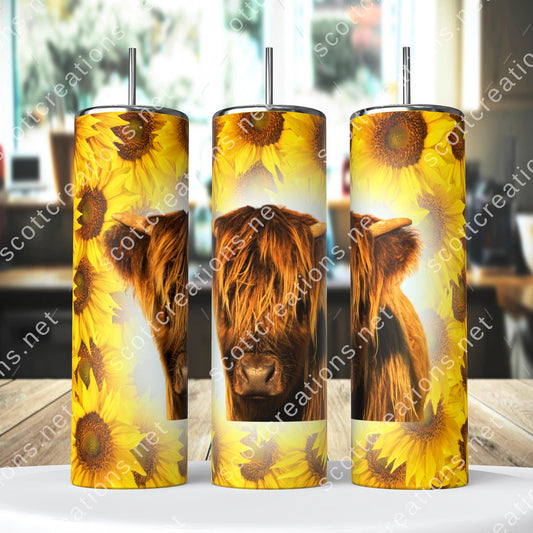 Highland Cow Sunflower Tumbler