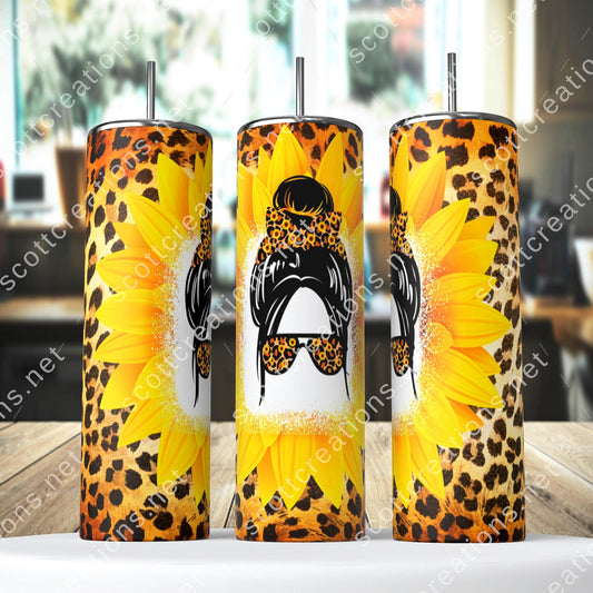 Messy Bun Sunflower Tumbler