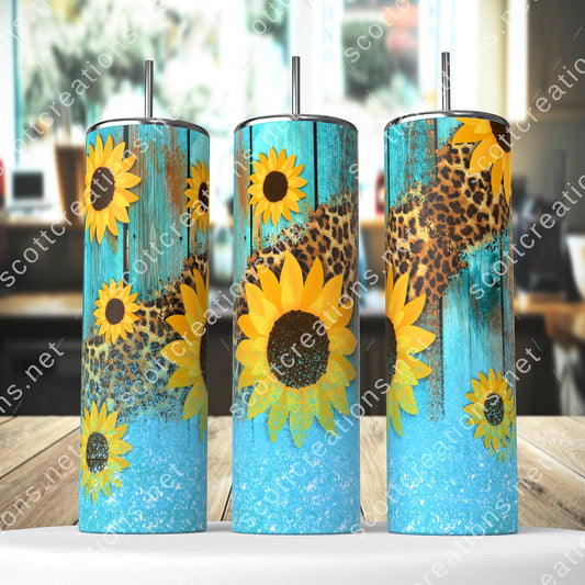 Sunflower Blue Glitter Tumbler