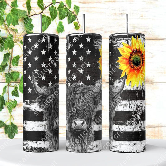 Highland Cow Sunflower Tumbler