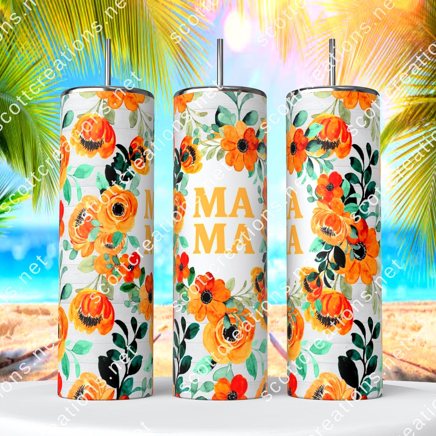 Mama Beach Flower Tumbler