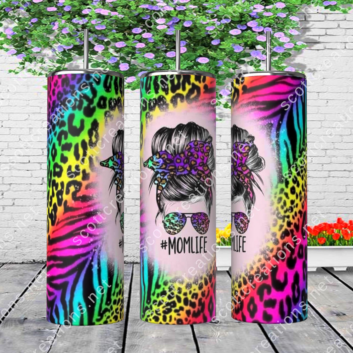 Mama Messy Bun Leopard Zebra Tumbler