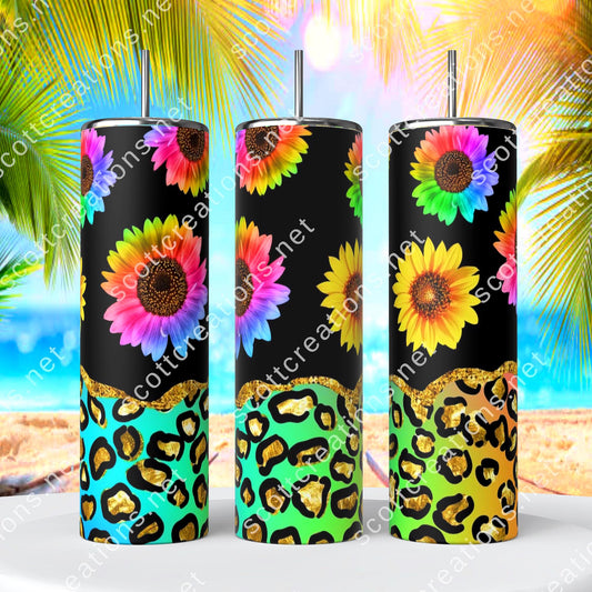 Bright Colorful Leopard Sunflower Tumbler