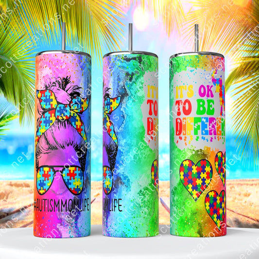 Autism Mom Messy Bun Tumbler