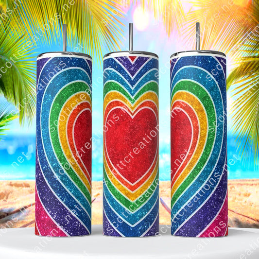 Rainbow Glitter Hearts Tumbler