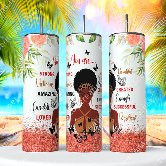 You are ENOUGH flower glitter Tumbler