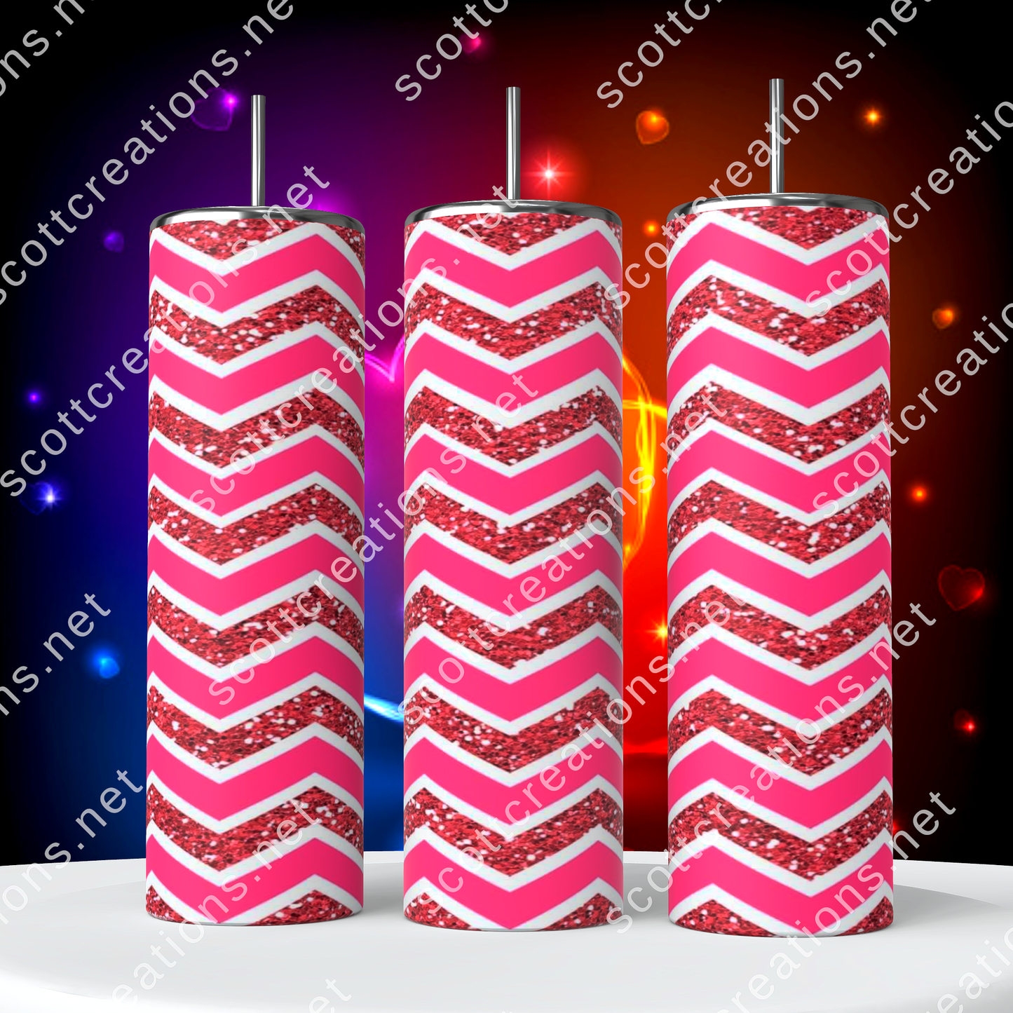 Glitter Pink Chevron Tumbler