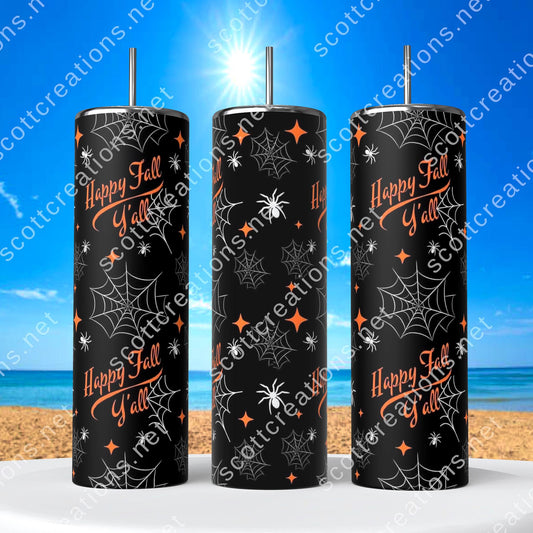Happy Fall Yall Spiderweb Tumbler