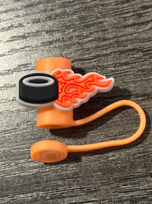 Puck with Orange Flame Straw Topper