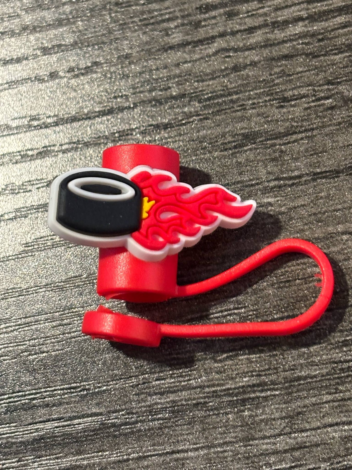 Puck with Red Flame Straw Topper