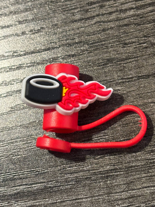 Puck with Red Flame Straw Topper