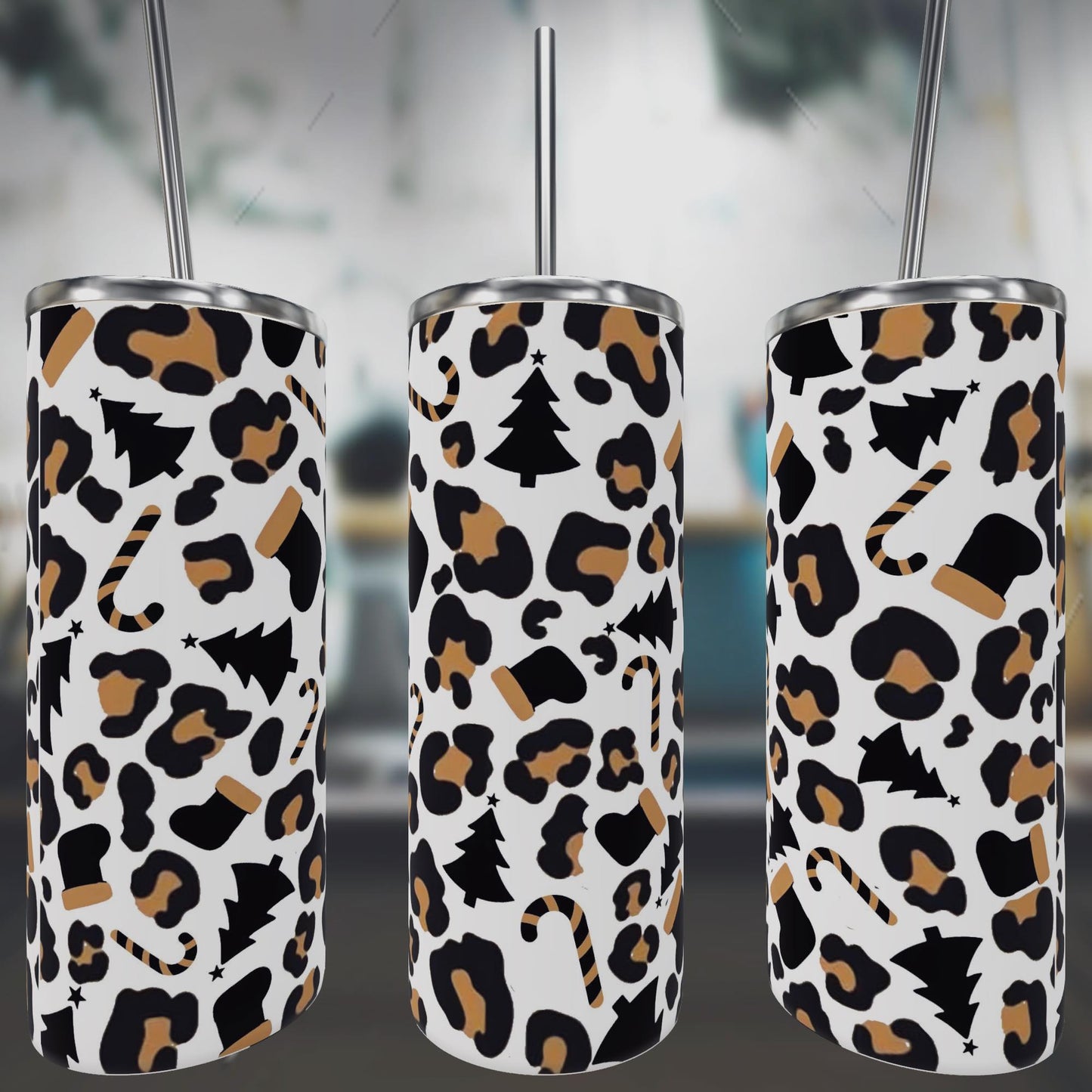 Brown Leopard Christmas Tumbler