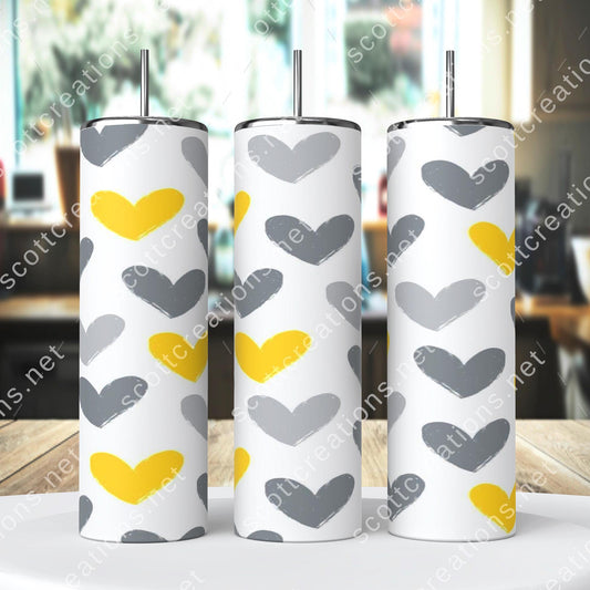 Grey and Yellow Heart Tumbler